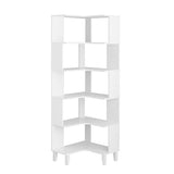 Prepac Nordik 6-Tier White Modern Mid Century Corner Bookcase, 71.5" Extra Tall White Corner Shelf with Storage, Multifunctional Freestanding Bookshelf for Home Office, Living Room, Bedroom Prepac