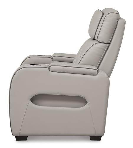 Signature Design by Ashley Boyington Contemporary Leather Match Power Recliner with Adjustable Headrest, Cup Holders, USB Port and Air Massage System, Light Gray Signature Design by Ashley