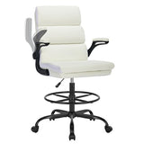 Drafting Chair Tall Office Chair with Padded Flip-up Armrests Executive Ergonomic Computer Standing Desk Chair with Comfortable Leather Backrest and Adjustable Footrest Ring (White) amseatec