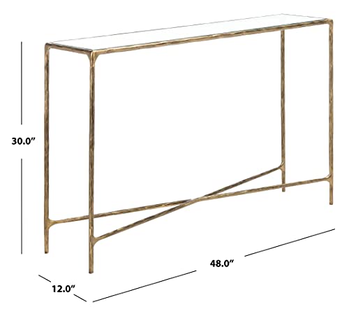 SAFAVIEH Couture Home Collection Jessa Brass Metal/Tempered Glass Top Entryway Living Room Rectangle Console Table (Fully Assembled) SAFAVIEH
