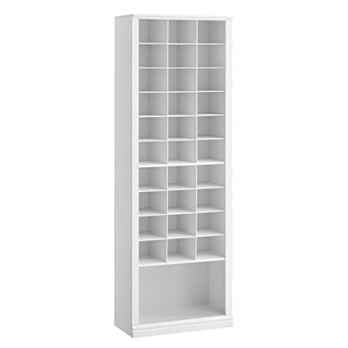 Hzuaneri 11 Tiers Shoe Storage Cabinet, Tall Shoes Cabinet with Cubby, Freestanding Wooden Shoe Organizer, 30-33 Pairs, Shoes Cubby Organizer for Entryway, Bedroom, White 02001BSR Hzuaneri
