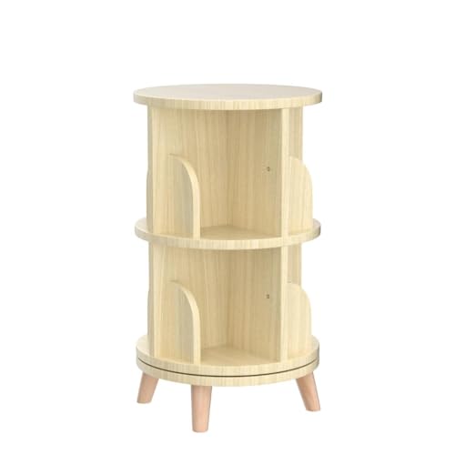 Gdrasuya10 360° Rotating 2-Tier Stackable Bookshelf Organizer in Natural Wood Gdrasuya10