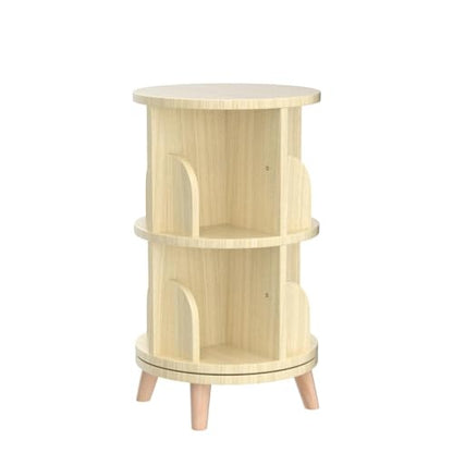 Gdrasuya10 360° Rotating 2-Tier Stackable Bookshelf Organizer in Natural Wood - WoodArtSupply