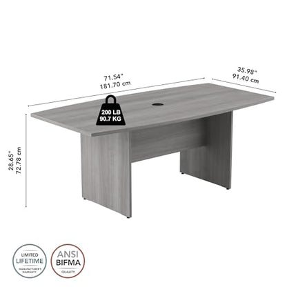 Bush Business Furniture Boat Shaped Conference 4-6 People with Wood Base | Stylish 6 FT Table for Office Boardrooms and Training Rooms, 72W x 36D, Platinum Gray - WoodArtSupply