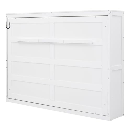 Merax Modern Farmhouse Solid Wood Murphy Bed Chest, Wall Bed with Wood Slat Support/No Box Spring Needed/Space Saving/Full,White Merax