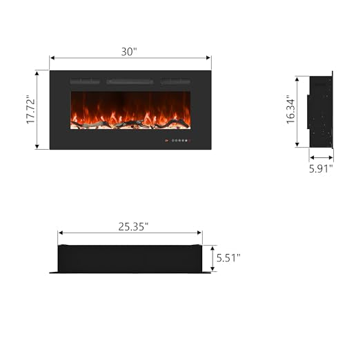 Valuxhome 30 Inches Recessed and Wall Mounted Electric Fireplaces Insert for Living Room with Remote,1500W/750W,13 Fuel Bed Colors, Overheating Protection, Crystal, Touch Screen, Timer, Black Valuxhome