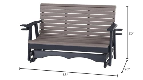 ECOMMERSIFY INC 5FT-Weathered Wood-Poly Lumber ROLL Back Porch Glider with Cupholder arms Heavy Duty Everlasting PolyTuf HDPE - Made in USA - Amish Crafted ECOMMERSIFY INC