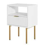 AEPOALUA Nightstand,Modern Bedside Table with Gold Frame,White Night Stand,Bedside Furniture,Small End Table with Drawer and Shelf for Bedroom,Living Room AEPOALUA