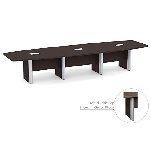 Thaweesuk Shop Espresso 16 ft Modern Executive Boat Shaped Conference Table Room Hide Wires Inside Elliptical Metal Legs Desk Grommets Racetrack Power Modules Silver Boardroom Business Furniture Wood Generic