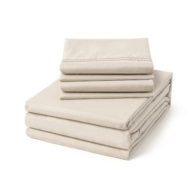 ClevaHome King Size Sheet Set - 6 Piece Soft Breathable Luxury Bed Sheet Set - Shrinkage & Fade Resistant Embroidered Bedding Sheet with Deep Pocket, 2 Extra Pillowcases (King, Oat Milk)