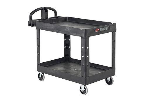 Rubbermaid Commercial Products 2-Shelf Utility/Service Cart, Medium, Lipped Shelves, Ergonomic Handle, 500 Lbs Capacity, for Rubbermaid Commercial Products