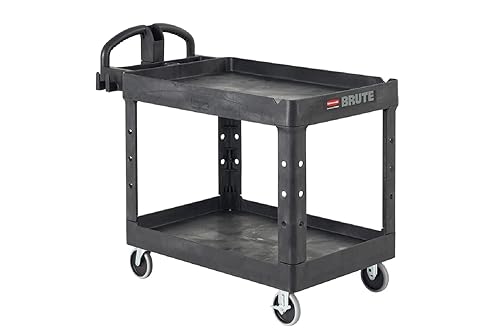 Rubbermaid Commercial Products 2-Shelf Utility/Service Cart, Medium, Lipped Shelves, Ergonomic Handle, 500 Lbs Capacity, for - WoodArtSupply