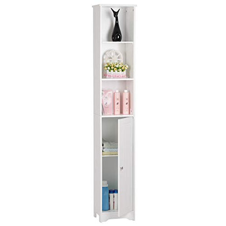 Bonnlo Narrow Cabinet, 67" Tall Slim Bathroom Storage Cabinet 12" Wide White Skinny Linen Cabinet with 3 Open Shelves Single Door Adjustable Shelf Space Saving Corner Pantry Bonnlo