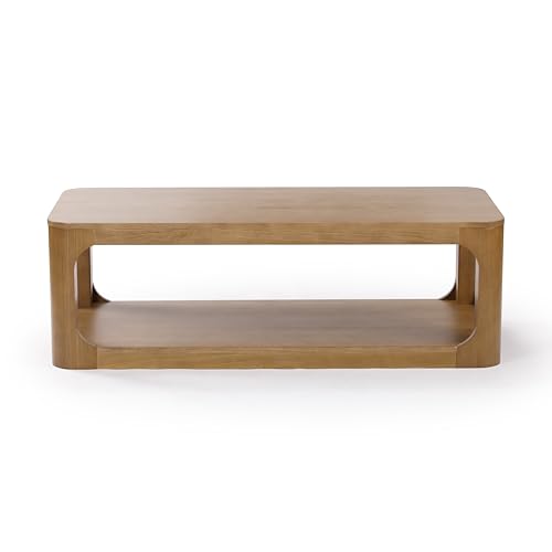 Plank+Beam Forma Coffee Table, Solid Wood 54 Inch Modern Coffee Table with Shelf, Contemporary Center Table with Storage Space, Rectangle Tea Table Plank+Beam