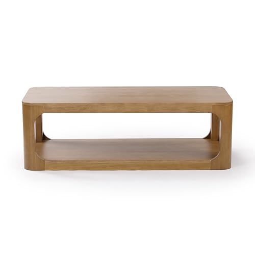 Plank+Beam Forma Coffee Table, Solid Wood 54 Inch Modern Coffee Table with Shelf, Contemporary Center Table with Storage Space, Rectangle Tea Table - WoodArtSupply