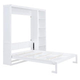 Merax Queen Size Murphy Bed Wall Bed with Storage Shelves, Space-Saving Design Foldable Platform Bed Frame, Fold into The Wall, Multifunctional Bed for Guest-Room, Home, Office, White Merax