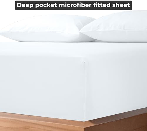 Royale Linens 6 Pack Twin Fitted Sheet Set - Bottom Sheet - Ultra Soft & Breathable - Brushed 1800 Microfiber - Wrinkle & Stain Resistant - Hotel Quality Deep Pocket Stretches Up to 16" (Twin, White) ROYALE LINENS