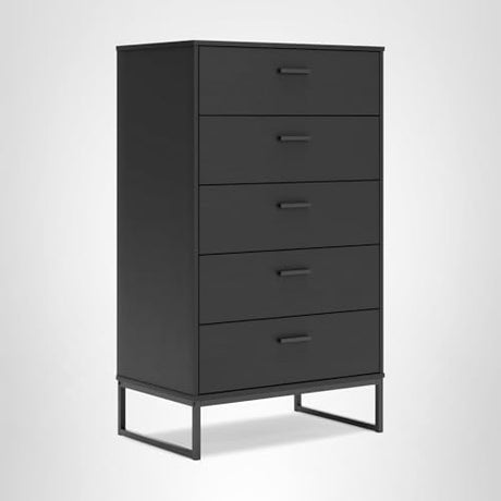 Signature Design by Ashley Socalle Casual Contemporary Chest of Drawers with Dark Pewter Hardware and Metal Legs, 5 Drawers, Wood, 50.67" High, Matte Black Signature Design by Ashley
