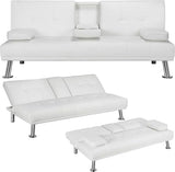 Pu Leather Convertible Futon Sofa Bed,Modern Couch Loveseat Sleeper, 3 in 1 Comfy Folding Recliner Couches Bed for Small Spaces Living Room, Adjustable Backrest, 2 Cupholders for Office (White) Xinmviec