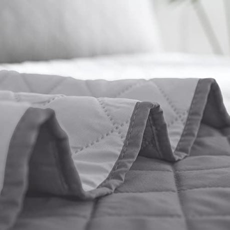 Easy-Going Twin Size Reversible Quilt Set with 1 Quilt and 1 Pillow Shams, Soft Bed Quilt Cover, Water Resistant Lightweight Microfiber Bedspread, Stain Resistant, Gray/Light Gray Easy-Going