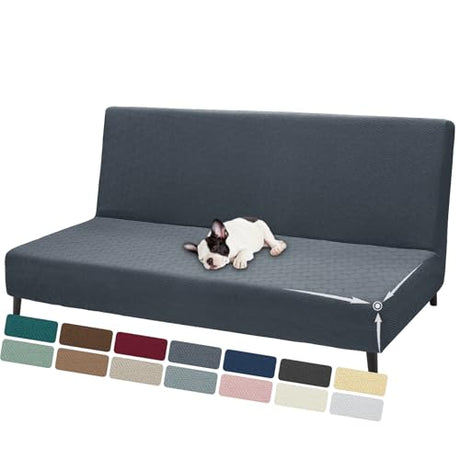 ZNSAYOTX Stretch Fit Futon Cover (67"-82") Armless Futon Sofa Bed Slipcover with Elastic Band, Universal Foldable Sofa Mattress Protector Full Queen Size, Washable Comfort Jacquard (Dark Grey) ZNSAYOTX
