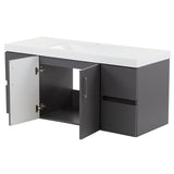 Spring Mill Cabinets Innes 48 Inch Floating Bathroom Vanity with White Single Sink Top, 2-Door Cabinet, 4 Soft-Close Drawers, 48.5" W x 18.75" D x 22.25" H, Cement Spring Mill Cabinets