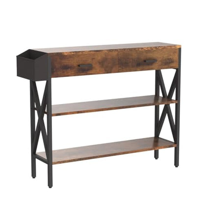 Gizoon 39" Rustic Brown Industrial Console Table with 2 Drawers and 3-Tier Storage Shelves - WoodArtSupply