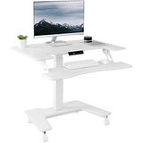 VIVO White Electric Mobile Height Adjustable 36 inch Dual Platform Standing Desk with Wheels, Rolling Small Space Table, Sit Stand Workstation, DESK-V111VTW VIVO