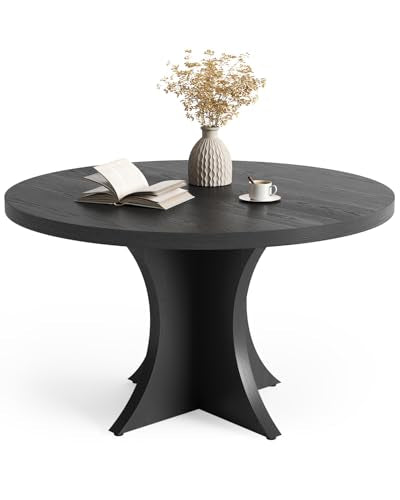 LITTLE TREE Round Dining Table for 4-6, 47.24 Inches Farmhouse Wooden Kitchen Table with Spacious Tabletop for Dining Room, Black LITTLE TREE