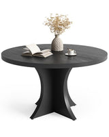 LITTLE TREE Round Dining Table for 4-6, 47.24 Inches Farmhouse Wooden Kitchen Table with Spacious Tabletop for Dining Room, Black LITTLE TREE