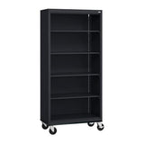 Sandusky Lee BM40361872-09 Mobile Bookcase with 4 Adjustable Shelves, Steel Rolling Bookshelf Storage Cabinet, 78"H, Black Sandusky