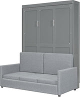 Virubi Full Murphy Bed with Couch,Wood Folding Murphy Wall Bed Cabinet with Sofa (Grey,Full) Virubi