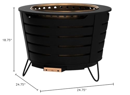 TIKI 25-Inch Smokeless Patio Fire Pit, Wood Burning with Removable Ash Pan & Weather-Resistant Cover, Modern Black Design – Ideal Outdoor Smokeless Fire Pit for Backyard & Patio TIKI