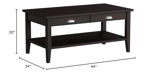 Leick Home 10504 Laurent Two Drawer Coffee Table with Shelf, Chocolate Cherry Leick Home