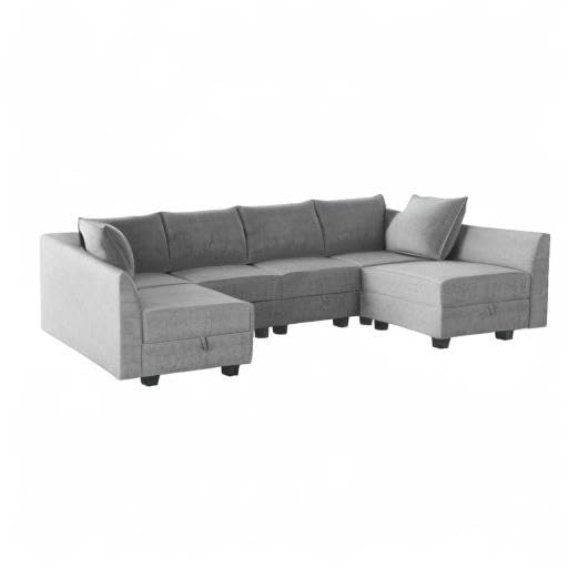 HONBAY Modular Sectional Sofa U Shaped Sectional Modular Sofa with Storage Convertible Modular Sectional Couch for Living Room, Grey