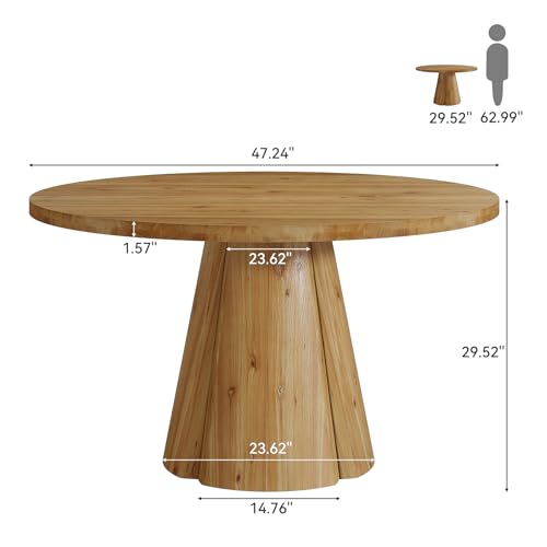 TRIBEWOOD 47.24" Solid Wood Conference Table, Rustic Round Meeting Table with Wooden Pedestal Base for 4-6 People, Small Seminar Table for Break Room, Office, Office Desk, Easy Assembly TRIBEWOOD