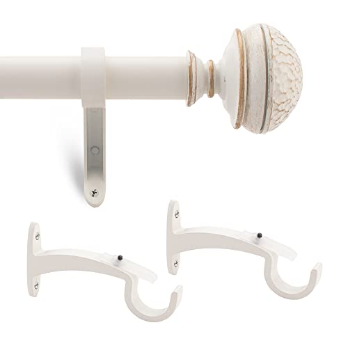 Deco Window 1 Inch Extendable 36"-66" Farmhouse Ivory Curtain Rod for Windows & Doors with Hammered Mushroom Finials & Brackets Set Deco Window