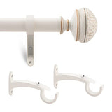Deco Window 1 Inch Extendable 36"-66" Farmhouse Ivory Curtain Rod for Windows & Doors with Hammered Mushroom Finials & Brackets Set Deco Window