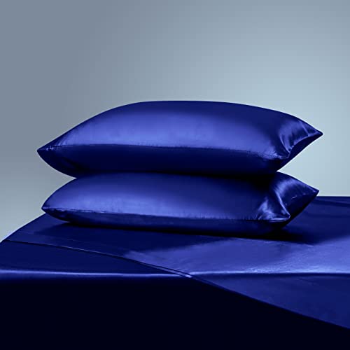 Manyshofu Satin Full Sheets Set 4 Piece - Soft Silky Satin Sheets Set, Royal Blue Bed Sheets Cooling & Luxury Bedding Sheet Set(1 Fitted Sheet, 1 Flat Sheet, 2 Pillow Cases) Manyshofu
