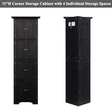 TRJQBCC 72" H Farmhouse Corner Storage Cabinet with 8 Doors & 4 Shelves, 4 Tier Kitchen Corner Pantry Cabinet Wooden Organizer Case Bookshelf, Home Space Saver Cabinet for Kitchen,Living Room(Black) TRJQBCC