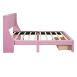 Anwick Queen Size Storage Bed Frame Velvet Upholstered Platform Bed with a Big Drawer, Upholstered Bed Frame with Strong Wooden Slats, No Box Spring Needed, Easy Assembly (Pink, Queen) Anwick