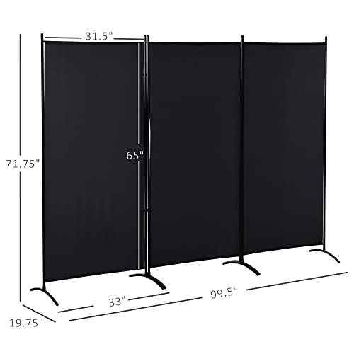 HOMCOM 6 Ft Tall 3 Panel Fabric Room Divider, Freestanding Partition Wall Divider, Folding Privacy Room Separator for Indoor, Home Office, Black HOMCOM
