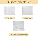 Air Mattress Sheet Set Twin Size,3 Piece Deep Pocket Bed Sheet Set for 16-24 Inch Air Bed,Easy Inflate Access,Perfect for Guest Room, RV, Camping,White Bedecor