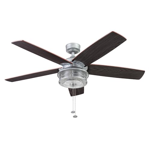 Honeywell Ceiling Fans Foxhaven Farmhouse 52 Inch Ceiling Fan with Light, Outdoor Fan/Indoor Dual-Mount LED Ceiling Fan, 5 Blades, Ebony and Silver Oak Blade Finish Options, Galvanized (51631-01) Honeywell Ceiling Fans