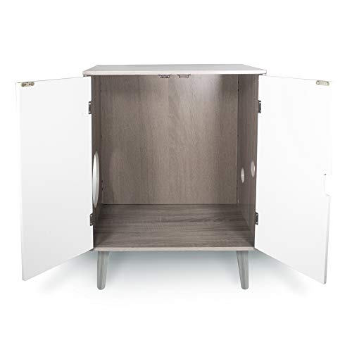 Penn-Plax Hidden Cat Litter Box Cabinet | Modern Enclosed Furniture for Indoor Cats | Grey Wooden Grain with White Doors (CATFF20) Penn-Plax