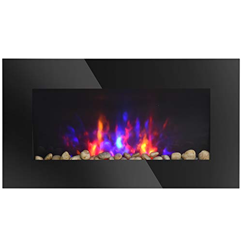 HOMCOM 29" Electric Fireplace, Wall Mounted Fireplace with 7 Adjustable LED Flame Colors, Remote Control, Fireplace Heater for Living Room, 1450W, Black HOMCOM