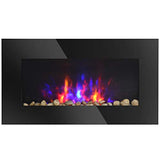 HOMCOM 29" Electric Fireplace, Wall Mounted Fireplace with 7 Adjustable LED Flame Colors, Remote Control, Fireplace Heater for Living Room, 1450W, Black HOMCOM