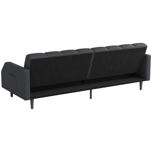 COPIAE Faux Leather Sofa Bed, 78“ Futon Sofa Bed, Adjustable Futon Set Backrest, Sleeper Sofa Couch, Modern Decor Love Seat Couches, Upholstered Couch for Living Room, Bedroom, Dark Gray COPIAE