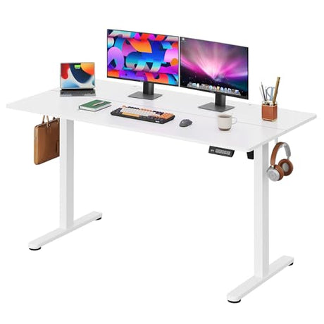 DEVAISE 55 x 28 Inches Electric Standing Desk, Adjustable Height Stand up Desk, 28" Deeper Desktop Sit to Stand Desk with 3 Memory Preset, Adjustable Computer Desk for Home Office (White) DEVAISE