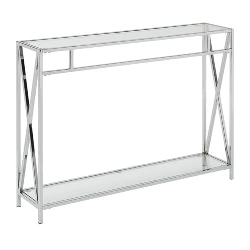 Convenience Concepts Oxford Chrome Console Table 42" - Contemporary Modern Sofa Table with Storage Shelf, Narrow Entryway Hall Table for Living Room, Bedroom, Bathroom, Glass/Chrome Convenience Concepts
